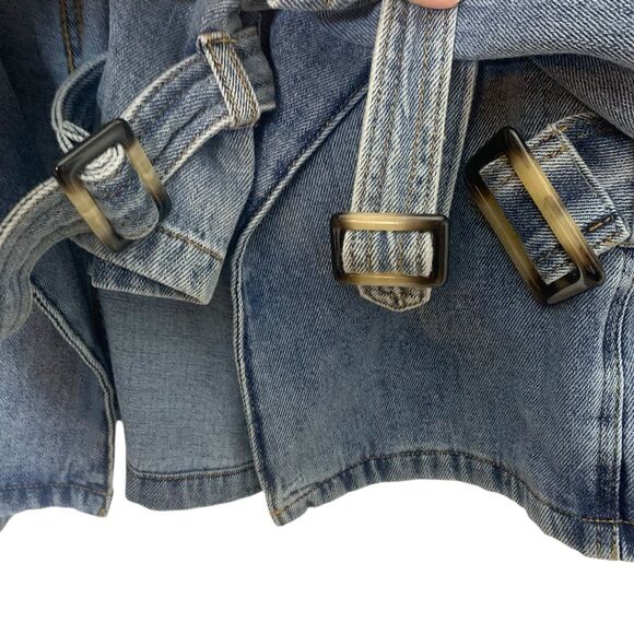 Habitual Jean Jacket XL Belted Button Up Tortoise Shell Detail Pockets Denim NWT - Picture 9 of 16